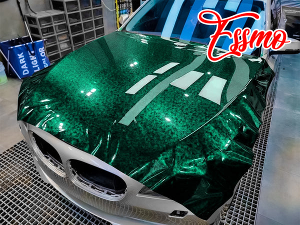 PET Marble Forged Gloss Carbon Fiber Textured Emerald Green Vinyl Wrap