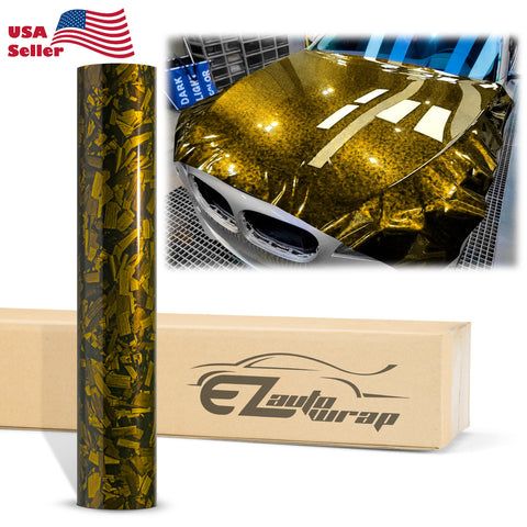 Marble Forged Gloss Carbon Fiber Textured Golden Yellow Vinyl Wrap