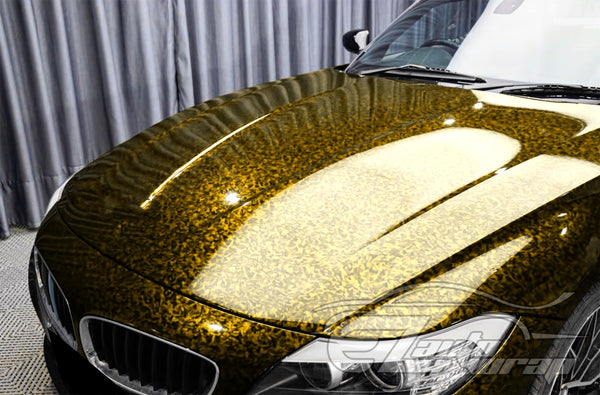 Marble Forged Gloss Carbon Fiber Textured Golden Yellow Vinyl Wrap
