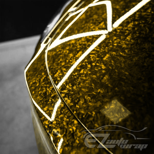Marble Forged Gloss Carbon Fiber Textured Golden Yellow Vinyl Wrap