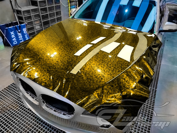 Marble Forged Gloss Carbon Fiber Textured Golden Yellow Vinyl Wrap