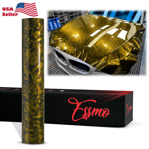 PET Marble Forged Gloss Carbon Fiber Textured Golden Yellow Vinyl Wrap