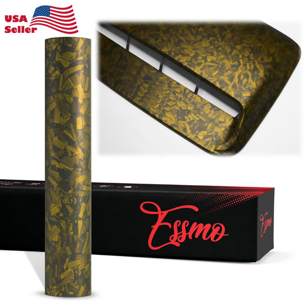 PET Marble Forged Matte Carbon Fiber Textured Golden Yellow Vinyl Wrap