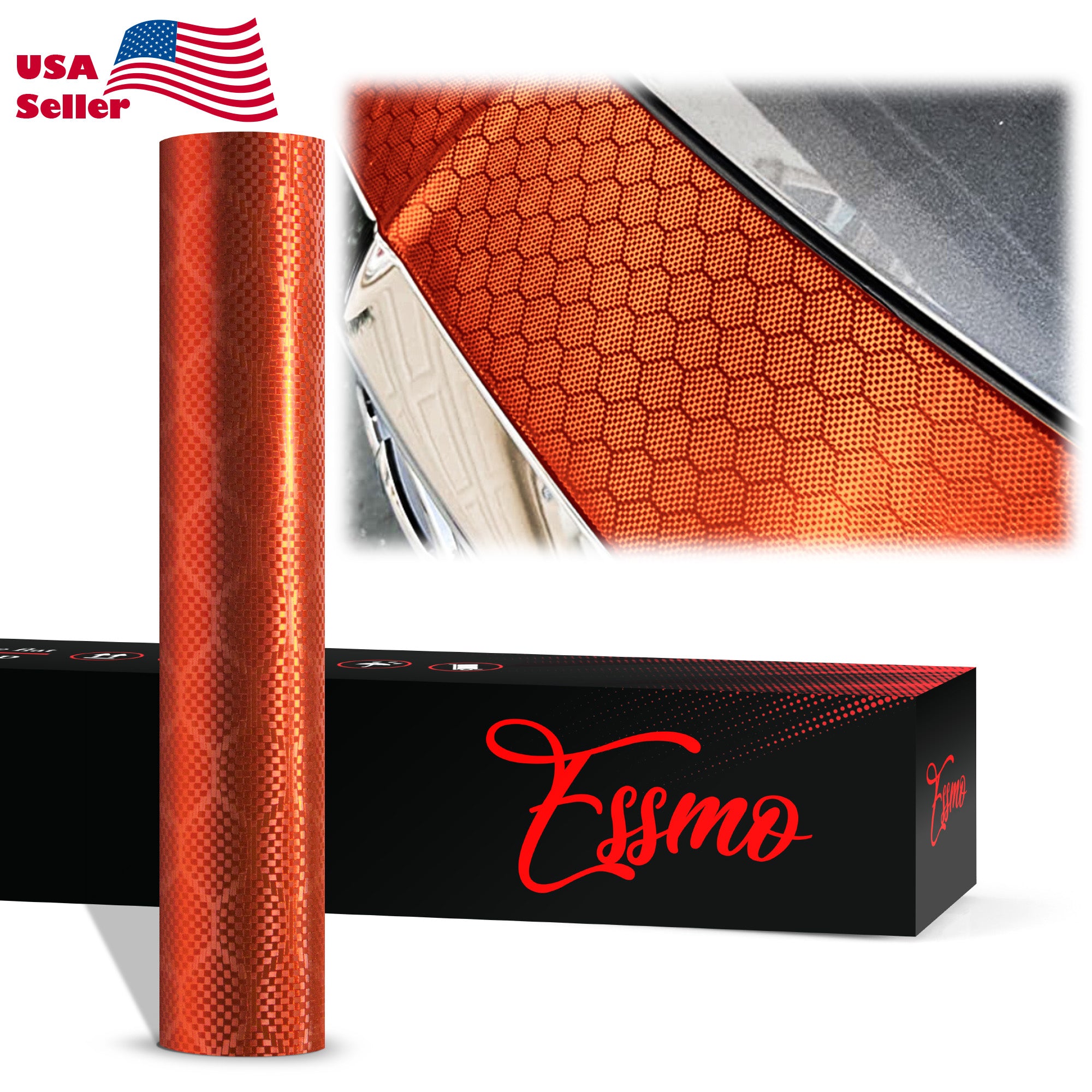 PET Honeycomb Carbon Fiber Satin Flame Red Hex Vinyl Wrap
