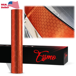 PET Honeycomb Carbon Fiber Satin Flame Red Hex Vinyl Wrap