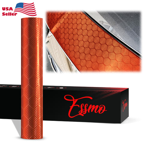 PET Honeycomb Carbon Fiber Satin Flame Red Hex Vinyl Wrap