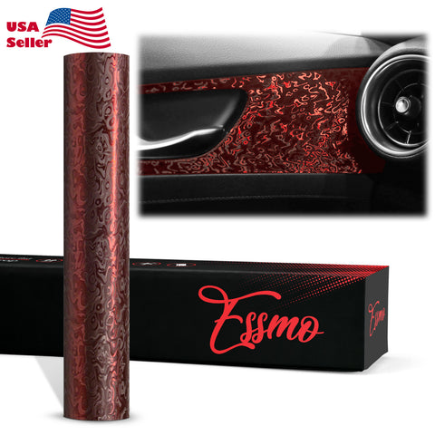 PET Damascus Forged Satin Dark Red Vinyl Wrap