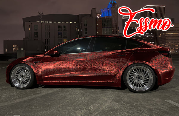 PET Damascus Forged Satin Dark Red Vinyl Wrap