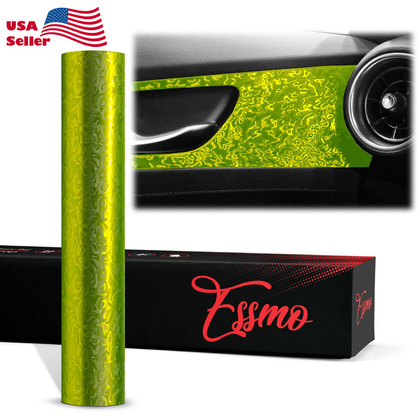 PET Damascus Forged Satin Lime Green Vinyl Wrap