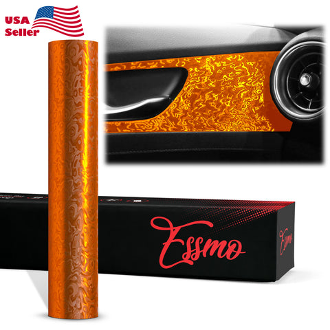 PET Damascus Forged Satin Lava Orange Vinyl Wrap
