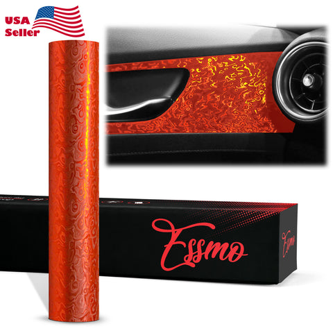 PET Damascus Forged Satin Flame Red Vinyl Wrap