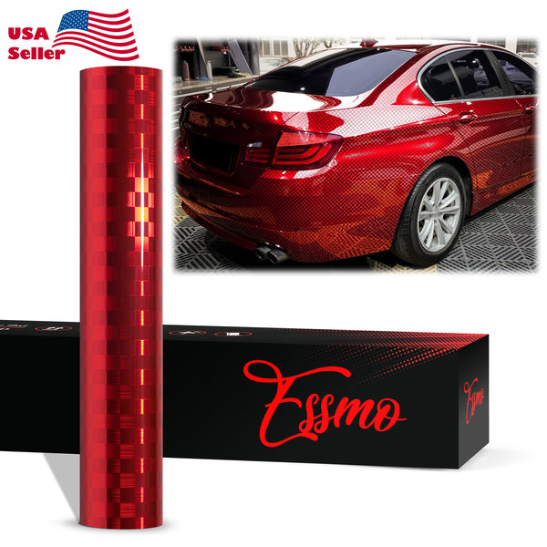 PET Chrome Checker Carbon Fiber Gloss Red Vinyl Wrap