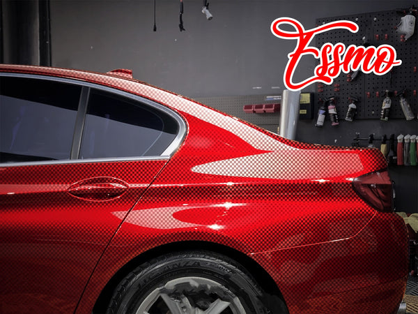 PET Chrome Checker Carbon Fiber Gloss Red Vinyl Wrap