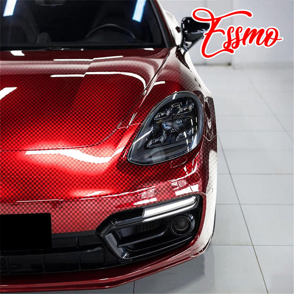 PET Chrome Checker Carbon Fiber Gloss Red Vinyl Wrap