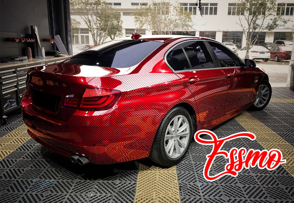 PET Chrome Checker Carbon Fiber Gloss Red Vinyl Wrap