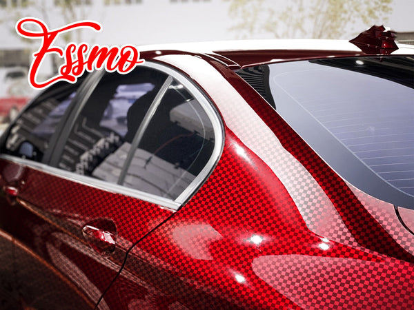 PET Chrome Checker Carbon Fiber Gloss Red Vinyl Wrap