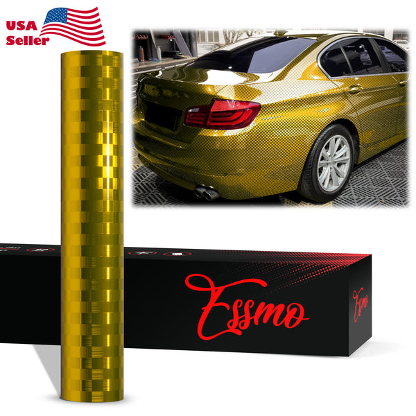 PET Chrome Checker Carbon Fiber Gloss Gold Vinyl Wrap