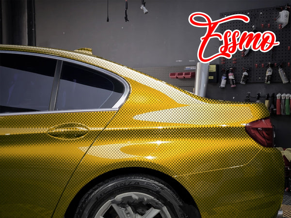 PET Chrome Checker Carbon Fiber Gloss Gold Vinyl Wrap