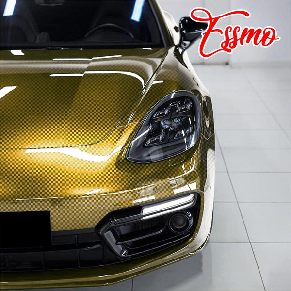 PET Chrome Checker Carbon Fiber Gloss Gold Vinyl Wrap