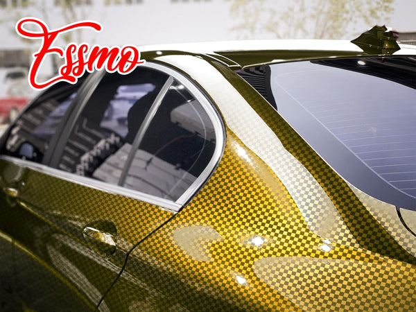 PET Chrome Checker Carbon Fiber Gloss Gold Vinyl Wrap
