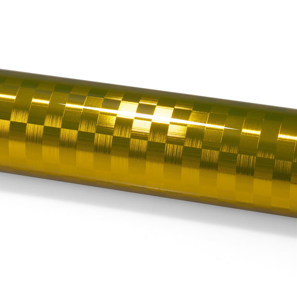 PET Chrome Checker Carbon Fiber Gloss Gold Vinyl Wrap