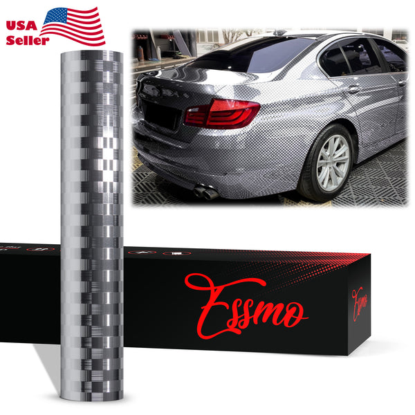 PET Chrome Checker Carbon Fiber Gloss Silver Vinyl Wrap
