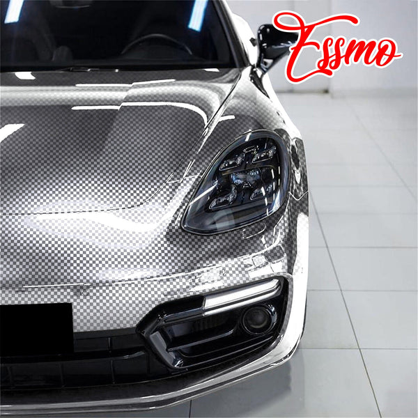 PET Chrome Checker Carbon Fiber Gloss Silver Vinyl Wrap