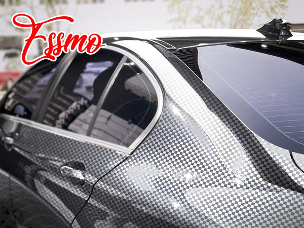 PET Chrome Checker Carbon Fiber Gloss Silver Vinyl Wrap