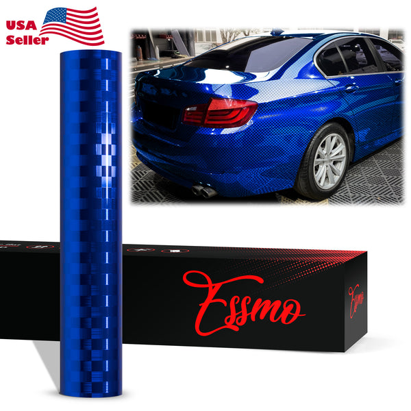 PET Chrome Checker Carbon Fiber Gloss Blue Vinyl Wrap