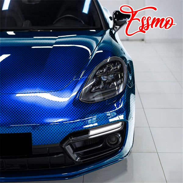 PET Chrome Checker Carbon Fiber Gloss Blue Vinyl Wrap