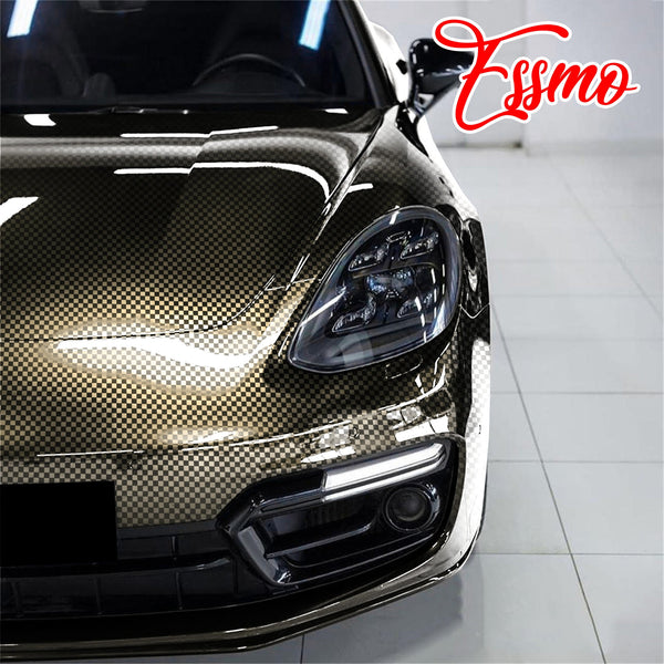 PET Chrome Checker Carbon Fiber Gloss Gray Vinyl Wrap
