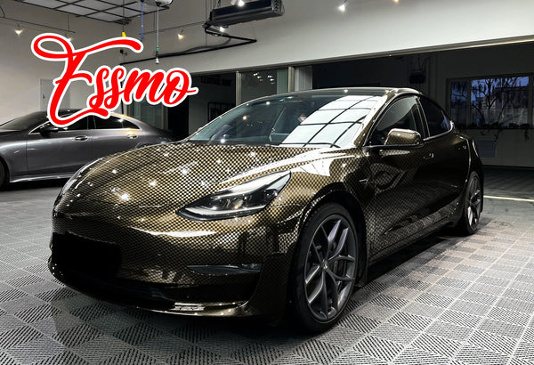 PET Chrome Checker Carbon Fiber Gloss Gray Vinyl Wrap