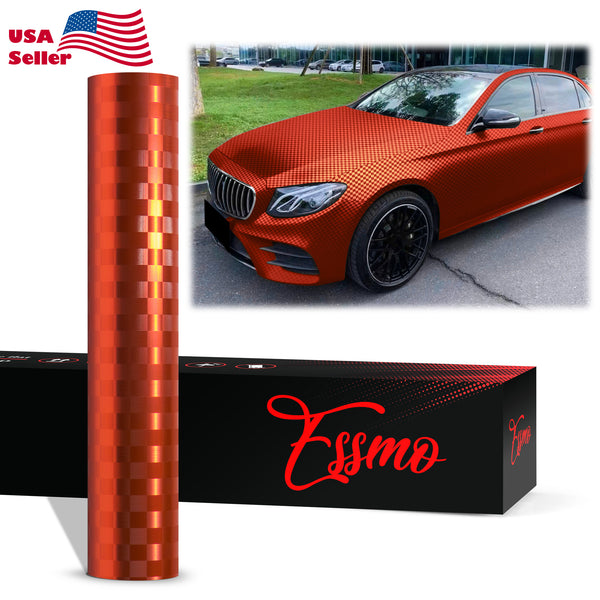 PET Chrome Checker Carbon Fiber Satin Red Vinyl Wrap