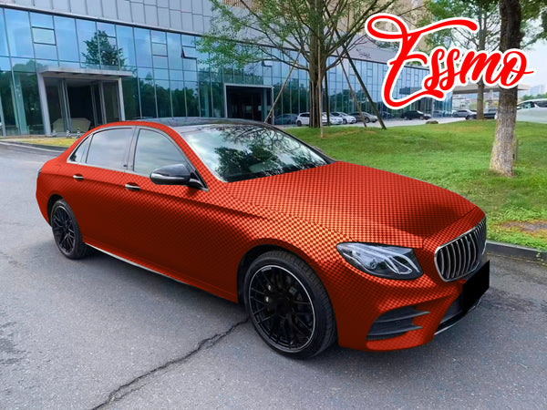 PET Chrome Checker Carbon Fiber Satin Red Vinyl Wrap