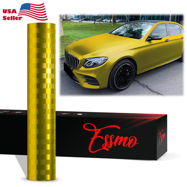 PET Chrome Checker Carbon Fiber Satin Gold Vinyl Wrap