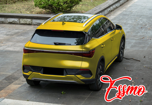 PET Chrome Checker Carbon Fiber Satin Gold Vinyl Wrap