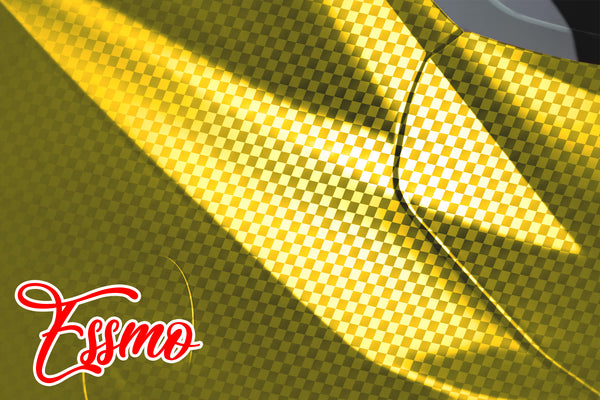 PET Chrome Checker Carbon Fiber Satin Gold Vinyl Wrap