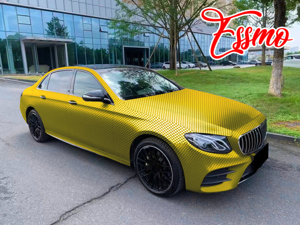 PET Chrome Checker Carbon Fiber Satin Gold Vinyl Wrap