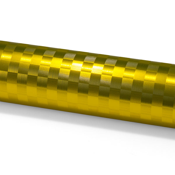 PET Chrome Checker Carbon Fiber Satin Gold Vinyl Wrap
