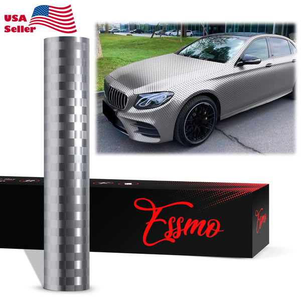 PET Chrome Checker Carbon Fiber Satin Silver Vinyl Wrap