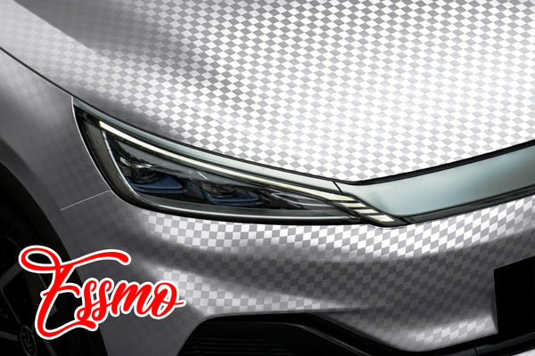 PET Chrome Checker Carbon Fiber Satin Silver Vinyl Wrap