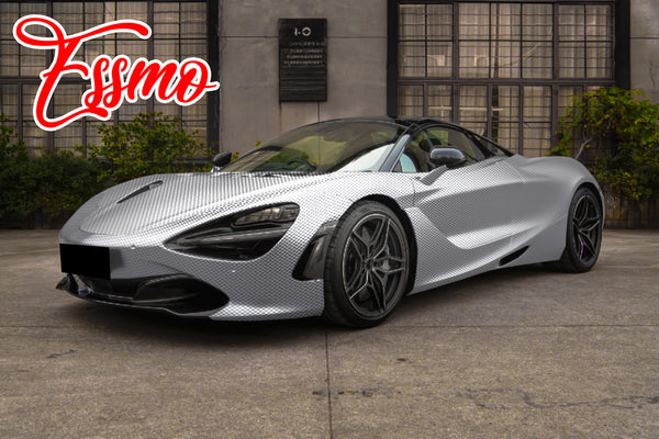 PET Chrome Checker Carbon Fiber Satin Silver Vinyl Wrap