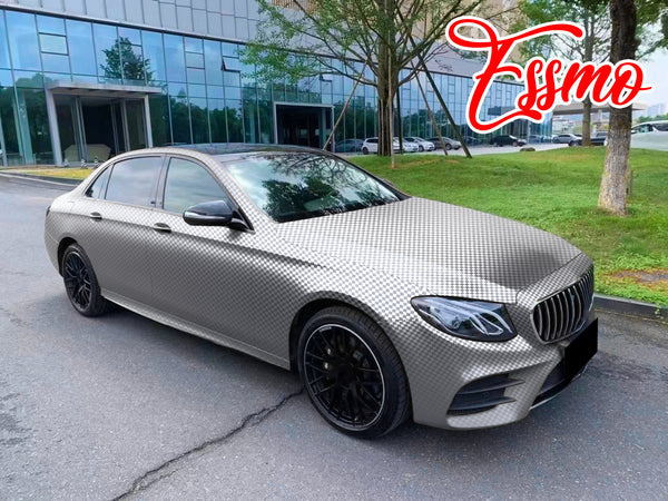 PET Chrome Checker Carbon Fiber Satin Silver Vinyl Wrap