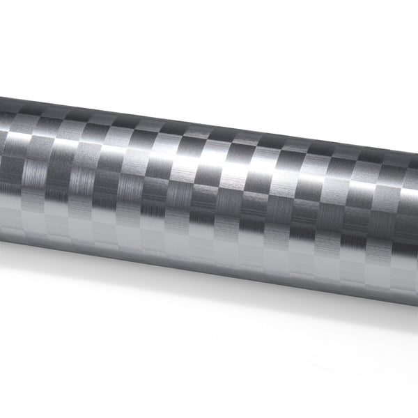 PET Chrome Checker Carbon Fiber Satin Silver Vinyl Wrap