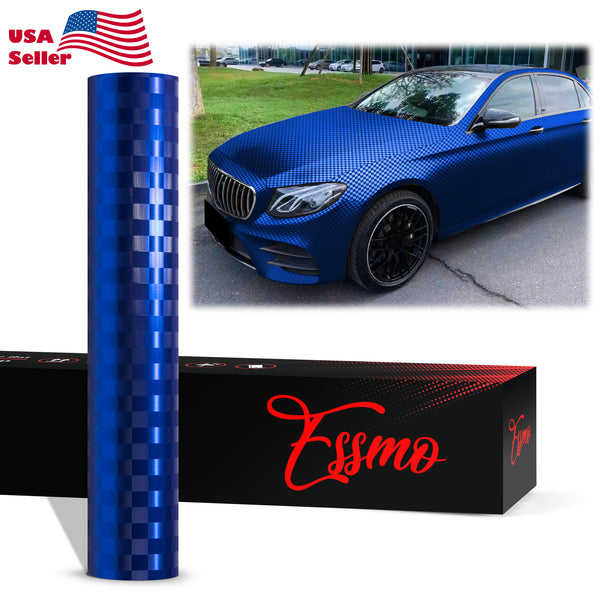 PET Chrome Checker Carbon Fiber Satin Blue Vinyl Wrap