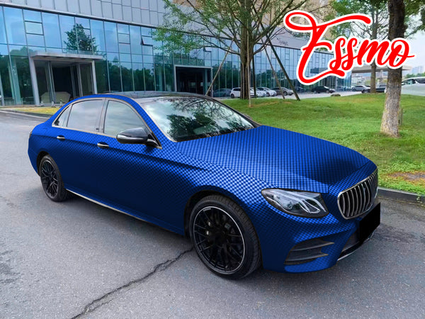 PET Chrome Checker Carbon Fiber Satin Blue Vinyl Wrap