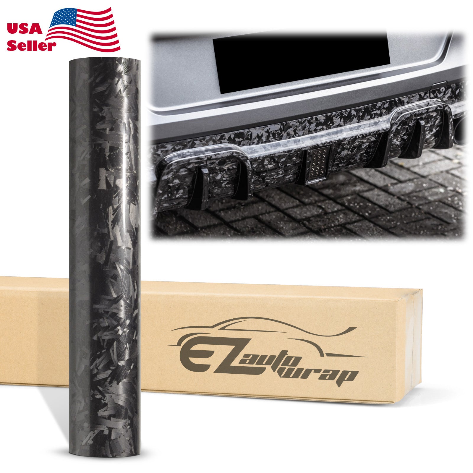 24K Chopped Forged Carbon Fiber Gloss Black Vinyl Wrap