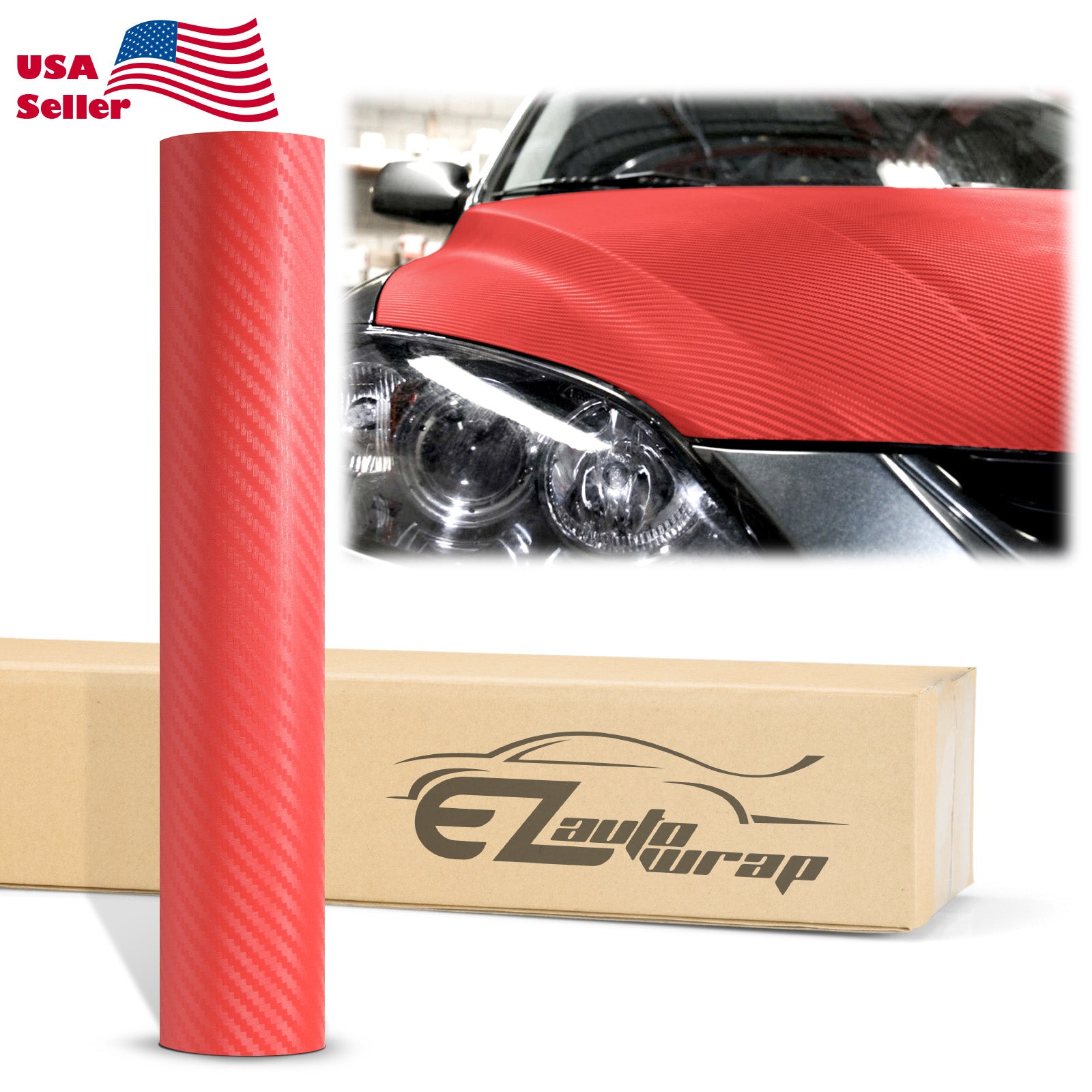 3D Carbon Fiber Textured Red Matte Vinyl Wrap