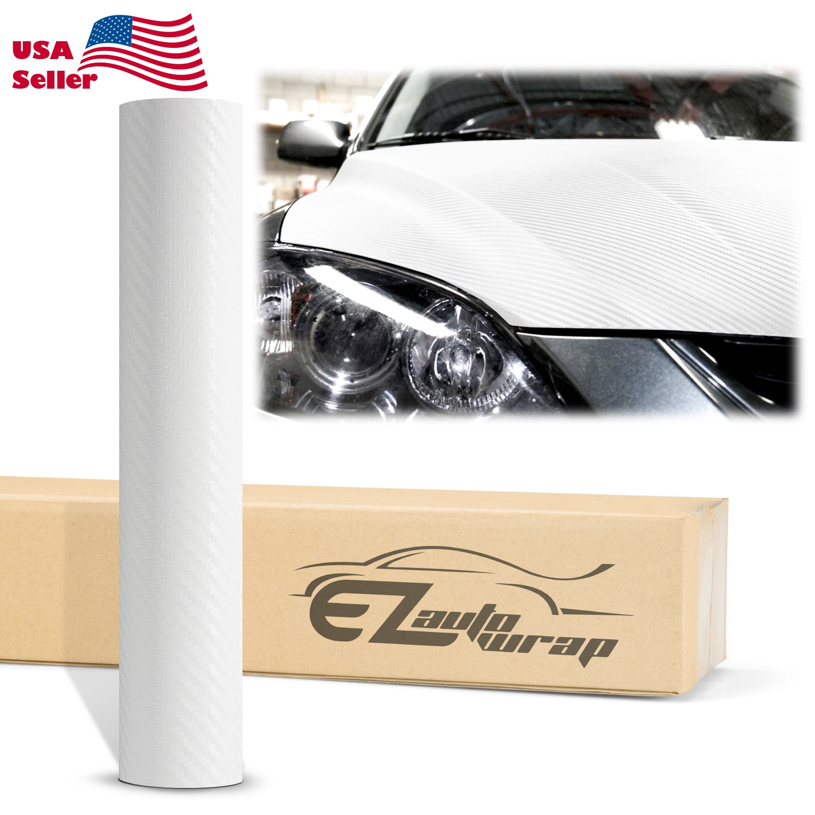 3D Carbon Fiber Textured White Matte Vinyl Wrap