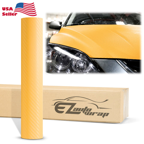 3D Carbon Fiber Textured Yellow Matte Vinyl Wrap